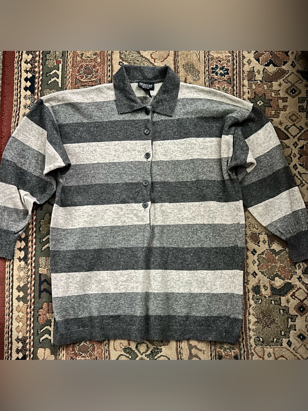 Nordstrom Gray and Charcoal Striped Wool Blend Polo